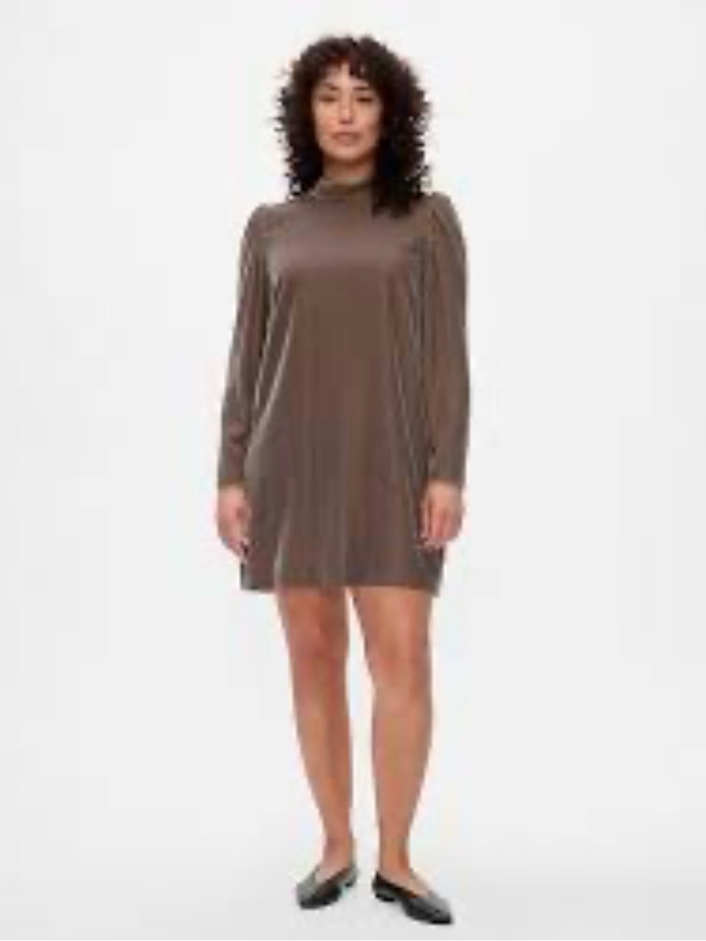 NWT Gap Recycled Velvet Puff Sleeve Dress Sz Petite L Plymouth Rock Brown $90